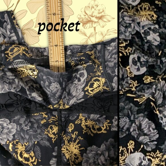 Torrid Active Skull & Rose Design Black Leggings with Pocket NWOT - Picture 8 of 9